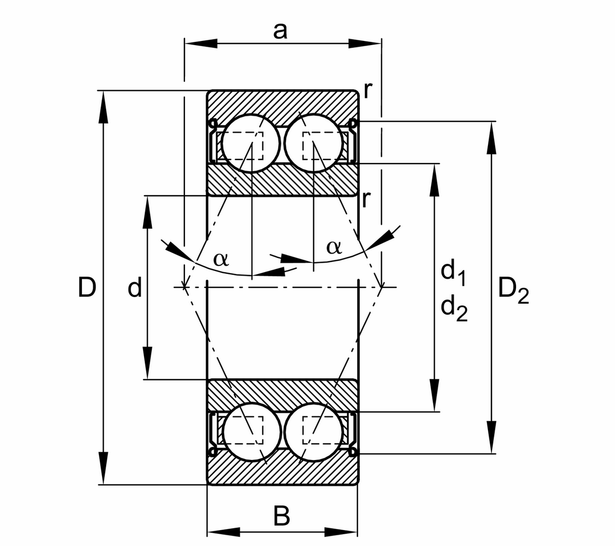 Радиально-упорный шарикоподшипник FAG 3200-BB-2Z-TVH-C2